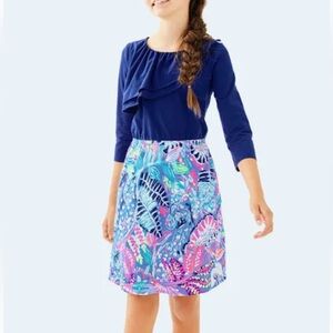 Lily Pulitzer Girls Hazel Dress Blue Fantasy Garden Multicolor Dress Size L 9-10